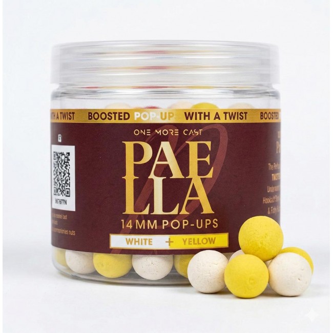 Топчета за стръв OMC Paella Boosted Fluoro Pop-Up White and Yellow 14mm | CARPMOJO.com