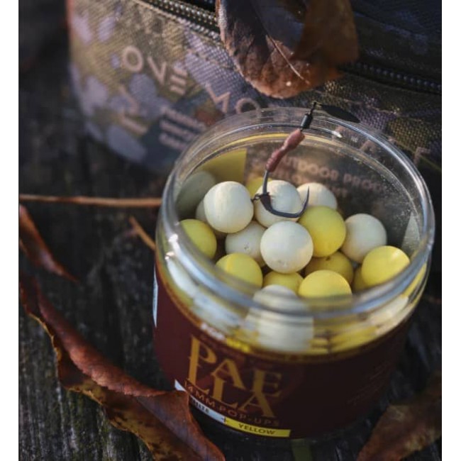 Топчета за стръв OMC Paella Boosted Fluoro Pop-Up White and Yellow 14mm | CARPMOJO.com