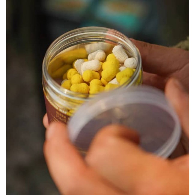 Топчета за стръв OMC Paella Boosted Fluoro Wafter White and Yellow 10x14mm | CARPMOJO.com